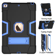 For iPad 10.2 Contrast Color Silicone + PC Combination Case with Holder(Black + Blue)