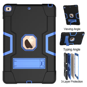 For iPad 10.2 Contrast Color Silicone + PC Combination Case with Holder(Black + Blue)