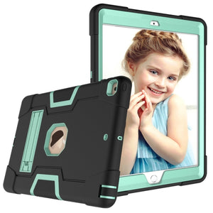 For iPad 10.2 Contrast Color Silicone + PC Combination Case with Holder(Black + Aqua)