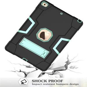 For iPad 10.2 Contrast Color Silicone + PC Combination Case with Holder(Black + Aqua)