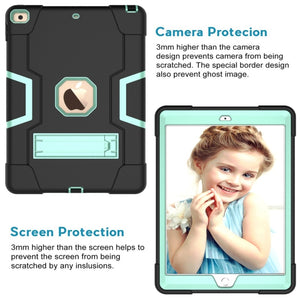 For iPad 10.2 Contrast Color Silicone + PC Combination Case with Holder(Black + Aqua)