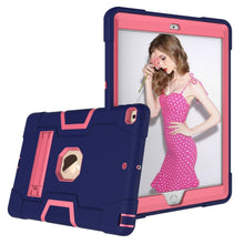 For iPad 10.2 Contrast Color Silicone + PC Combination Case with Holder(Navy Blue + Rose Red)