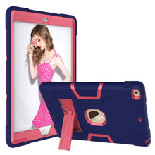 For iPad 10.2 Contrast Color Silicone + PC Combination Case with Holder(Navy Blue + Rose Red)