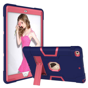 For iPad 10.2 Contrast Color Silicone + PC Combination Case with Holder(Navy Blue + Rose Red)