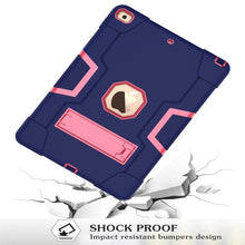 For iPad 10.2 Contrast Color Silicone + PC Combination Case with Holder(Navy Blue + Rose Red)