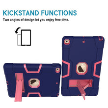 For iPad 10.2 Contrast Color Silicone + PC Combination Case with Holder(Navy Blue + Rose Red)