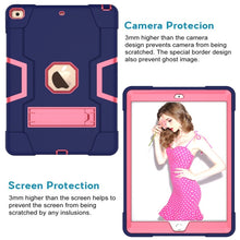 For iPad 10.2 Contrast Color Silicone + PC Combination Case with Holder(Navy Blue + Rose Red)