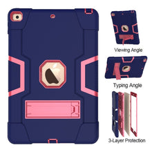For iPad 10.2 Contrast Color Silicone + PC Combination Case with Holder(Navy Blue + Rose Red)