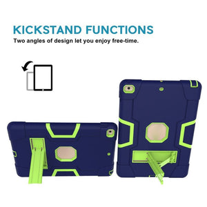 For iPad 10.2 Contrast Color Silicone + PC Combination Case with Holder(Navy Blue +Olivine)