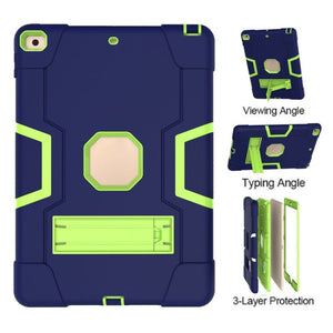 For iPad 10.2 Contrast Color Silicone + PC Combination Case with Holder(Navy Blue +Olivine)