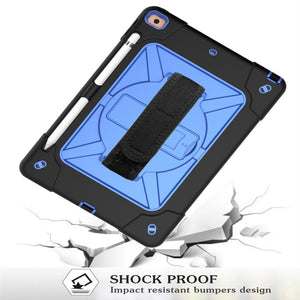 For iPad 10.2 Contrast Color Silicone + PC Combination Case with Holder(Black + Blue)