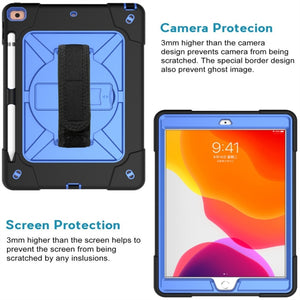 For iPad 10.2 Contrast Color Silicone + PC Combination Case with Holder(Black + Blue)