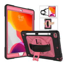 For iPad 10.2 Contrast Color Silicone + PC Combination Case with Holder(Black + Rose Red)