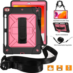 For iPad 10.2 Contrast Color Silicone + PC Combination Case with Holder(Black + Rose Red)