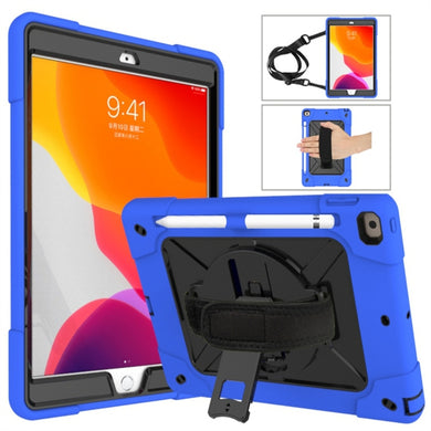 For iPad 10.2 Contrast Color Silicone + PC Combination Case with Holder(Dark Blue + Black)