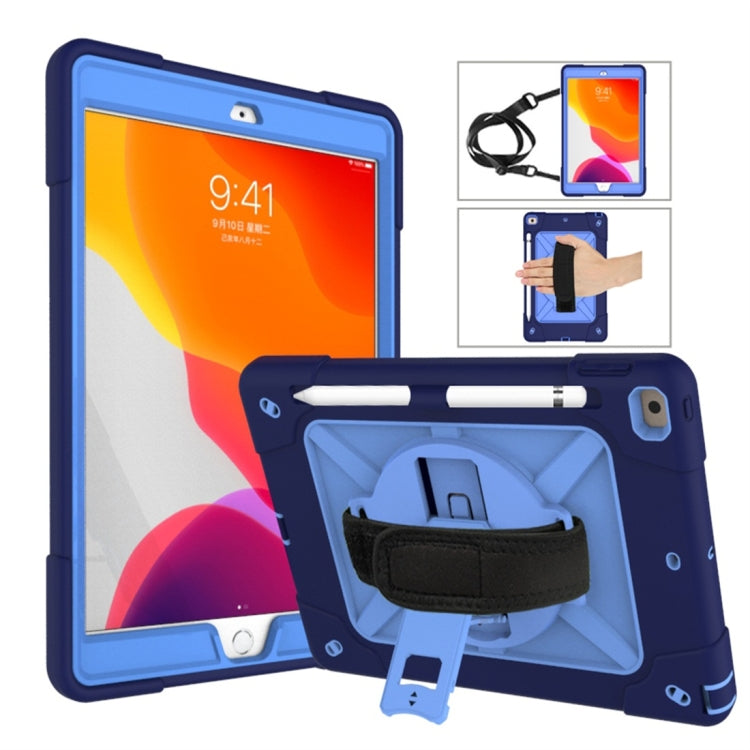 For iPad 10.2 Contrast Color Silicone + PC Combination Case with Holder(Navy Blue + Blue)