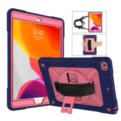 For iPad 10.2 Contrast Color Silicone + PC Combination Case with Holder(Navy Blue + Rose Red)