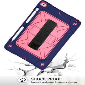 For iPad 10.2 Contrast Color Silicone + PC Combination Case with Holder(Navy Blue + Rose Red)