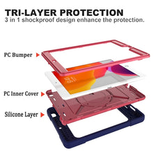 For iPad 10.2 Contrast Color Silicone + PC Combination Case with Holder(Navy Blue + Rose Red)