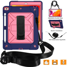 For iPad 10.2 Contrast Color Silicone + PC Combination Case with Holder(Navy Blue + Rose Red)