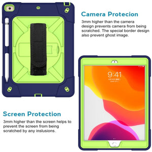 For iPad 10.2 Contrast Color Silicone + PC Combination Case with Holder(Navy Blue + Olivine)