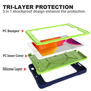 For iPad 10.2 Contrast Color Silicone + PC Combination Case with Holder(Navy Blue + Olivine)