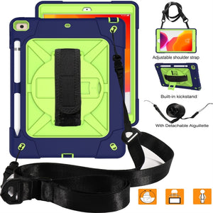 For iPad 10.2 Contrast Color Silicone + PC Combination Case with Holder(Navy Blue + Olivine)