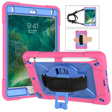 For iPad Mini 5 / 4 Contrast Color Silicone + PC Combination Case with Holder(Rose Red + Blue)