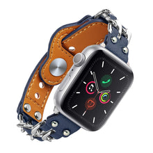 Genuine Leather Male Style Watch Band For Apple Watch Series 8&7 41mm / SE 2&6&SE&5&4 40mm / 3&2&1 38mm(Blue)