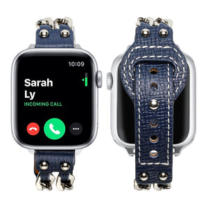 Genuine Leather Male Style Watch Band For Apple Watch Series 8&7 41mm / SE 2&6&SE&5&4 40mm / 3&2&1 38mm(Blue)