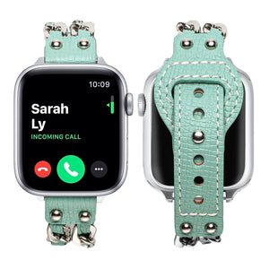 Genuine Leather Male Style Watch Band For Apple Watch Series 8&7 41mm / SE 2&6&SE&5&4 40mm / 3&2&1 38mm(Green)