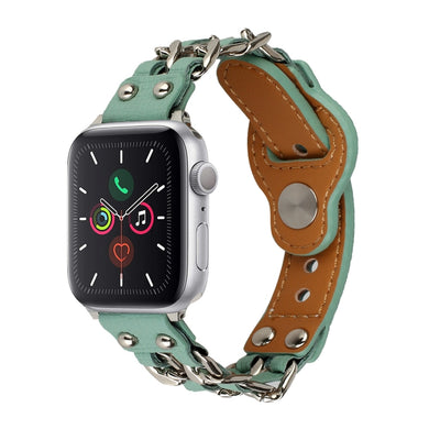 Genuine Leather Male Style Watch Band For Apple Watch Series 8&7 41mm / SE 2&6&SE&5&4 40mm / 3&2&1 38mm(Green)