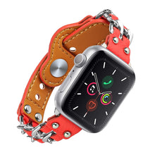 Genuine Leather Male Style Watch Band For Apple Watch Series 8&7 41mm / SE 2&6&SE&5&4 40mm / 3&2&1 38mm(Red)