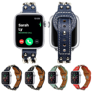 Genuine Leather Male Style Watch Band For Apple Watch Series 8&7 41mm / SE 2&6&SE&5&4 40mm / 3&2&1 38mm(Green)