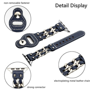 Genuine Leather Male Style Watch Band For Apple Watch Ultra 49mm / Series 8&7 45mm / SE 2&6&SE&5&4 44mm / 3&2&1 42mm(Blue)