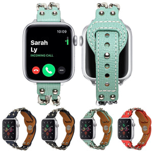 Genuine Leather Male Style Watch Band For Apple Watch Ultra 49mm / Series 8&7 45mm / SE 2&6&SE&5&4 44mm / 3&2&1 42mm(Green)