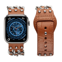 Genuine Leather Male Style Watch Band For Apple Watch Series 8&7 41mm / SE 2&6&SE&5&4 40mm / 3&2&1 38mm(Brown)