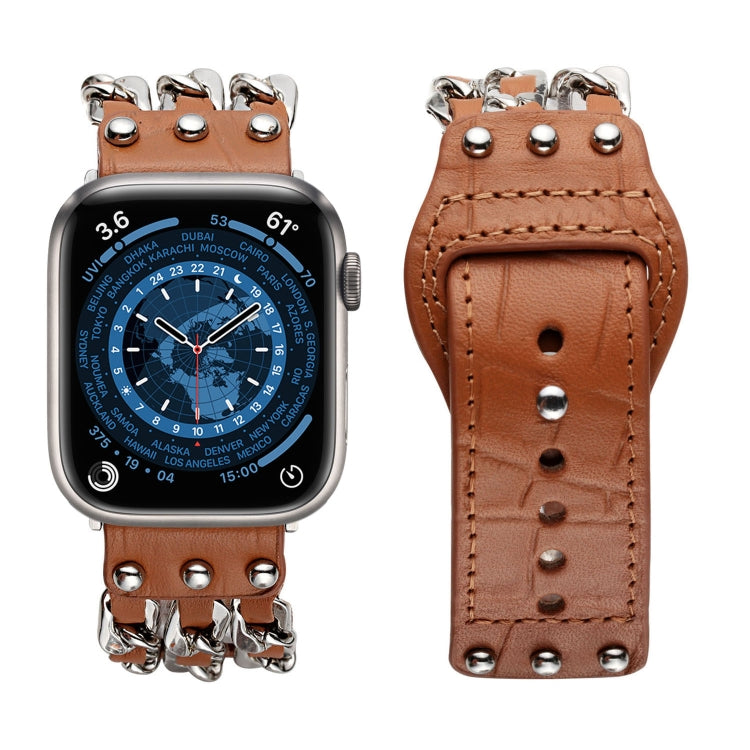 Genuine Leather Male Style Watch Band For Apple Watch Series 8&7 41mm / SE 2&6&SE&5&4 40mm / 3&2&1 38mm(Brown)