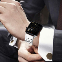 Genuine Leather Male Style Watch Band For Apple Watch Series 8&7 41mm / SE 2&6&SE&5&4 40mm / 3&2&1 38mm(White)