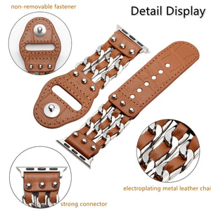 Genuine Leather Male Style Watch Band For Apple Watch Ultra 49mm / Series 8&7 45mm / SE 2&6&SE&5&4 44mm / 3&2&1 42mm(Brown)