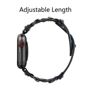 Genuine Leather Male Style Watch Band For Apple Watch Ultra 49mm / Series 8&7 45mm / SE 2&6&SE&5&4 44mm / 3&2&1 42mm(Blue)
