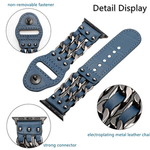 Genuine Leather Male Style Watch Band For Apple Watch Ultra 49mm / Series 8&7 45mm / SE 2&6&SE&5&4 44mm / 3&2&1 42mm(Blue)