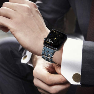 Genuine Leather Male Style Watch Band For Apple Watch Ultra 49mm / Series 8&7 45mm / SE 2&6&SE&5&4 44mm / 3&2&1 42mm(Blue)