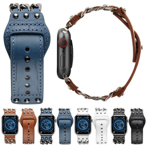 Genuine Leather Male Style Watch Band For Apple Watch Ultra 49mm / Series 8&7 45mm / SE 2&6&SE&5&4 44mm / 3&2&1 42mm(Brown)