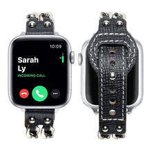 Genuine Leather Female Style Watch Band For Apple Watch Series 8&7 41mm / SE 2&6&SE&5&4 40mm / 3&2&1 38mm(Black)