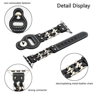 Genuine Leather Female Style Watch Band For Apple Watch Series 8&7 41mm / SE 2&6&SE&5&4 40mm / 3&2&1 38mm(Black)