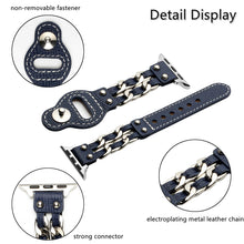 Genuine Leather Female Style Watch Band For Apple Watch Series 8&7 41mm / SE 2&6&SE&5&4 40mm / 3&2&1 38mm(Blue)