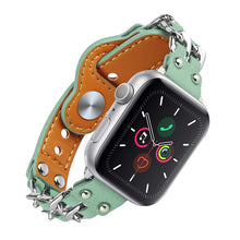 Genuine Leather Female Style Watch Band For Apple Watch Series 8&7 41mm / SE 2&6&SE&5&4 40mm / 3&2&1 38mm(Green)