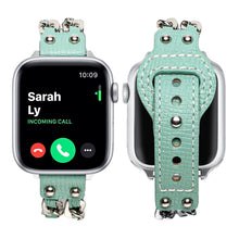 Genuine Leather Female Style Watch Band For Apple Watch Series 8&7 41mm / SE 2&6&SE&5&4 40mm / 3&2&1 38mm(Green)