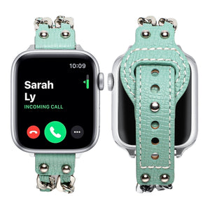 Genuine Leather Female Style Watch Band For Apple Watch Series 8&7 41mm / SE 2&6&SE&5&4 40mm / 3&2&1 38mm(Green)
